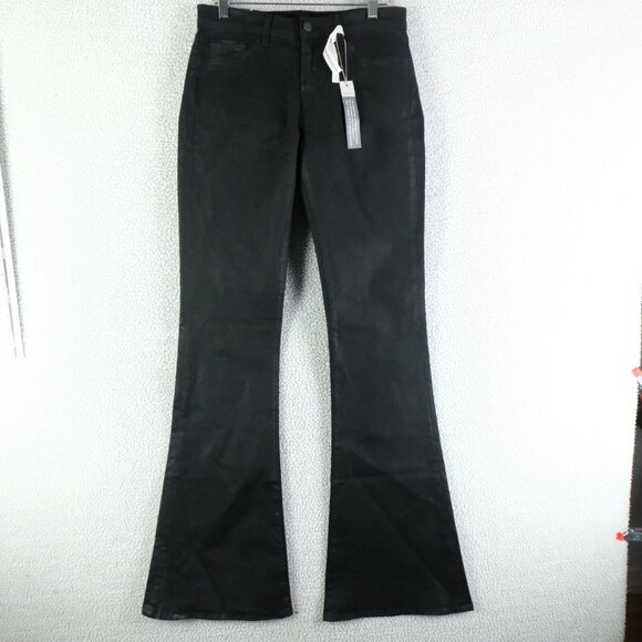 J Brand Jeans Womens 28 Black Bell Bottom Mid Rise Stretch Waxed Denim - Picture 1 of 15